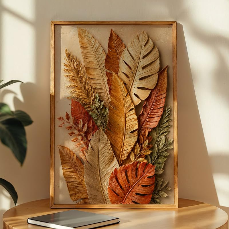 Image of NoWorries 3D Tropical Leaf Wall Painting with Frame Set of 1 | Premium Textured Botanical Leaves Artwork, Luxury Nature Wall Decor for Living Room, Bedroom, Office and Home Decoration (3d Art-6,17x25inch)