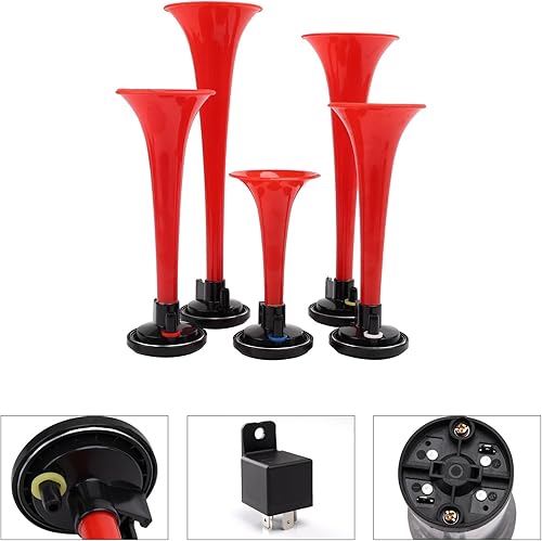 Miniatura 3 de FARBIN Air Horns La Cucaracha - Bocina musical de 5 trompetas, sonido de música, bocina de aire con compresor, reproducción lacucaracha melodía roja