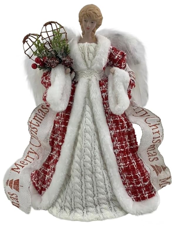 14" Red & White Sparkle Chenille Angel Christmas Tree Topper or Table Top 514304 by Windy Hill Collection - Used condition - US$9.51