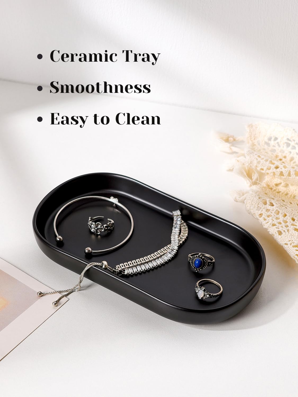 Juego de 2 bandejas de cerámica para tocador, organizador de encimera para perfume, joyas, jabón, almacenamiento decorativo para baño, tocador, tanque de inodoro