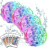 VIPMOON 水槽ライト LED潜水ライト4点セット リモコン付き 浴槽水中ライト IP68防水 RGB 水中ライト 夜のプールパーティー、花瓶の基地、水族館、池