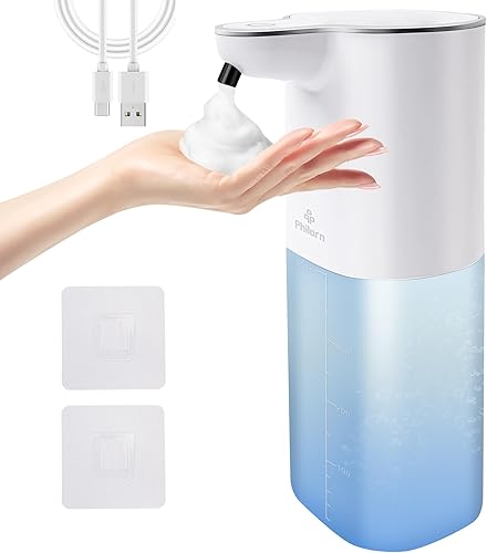 Philorn Dispensador automático de jabón sin contacto, dispensador de jabón de espuma de 13.5 oz13.5 fl oz con carga USB-C, 4 niveles de espuma