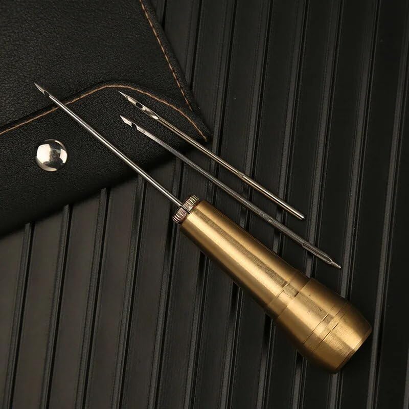LMDZ 6PCS Leather Sewing Kit DIY Leather Sewing Awl Needle with Copper Handle Set for Leather Canvas Tent Shoes Repairing Tool - (Color: set 2)