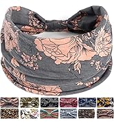 Headbands For Women's Hair, Boho Headband Elastic Soft Flower Wide Headbands for Women Yoga Sport...