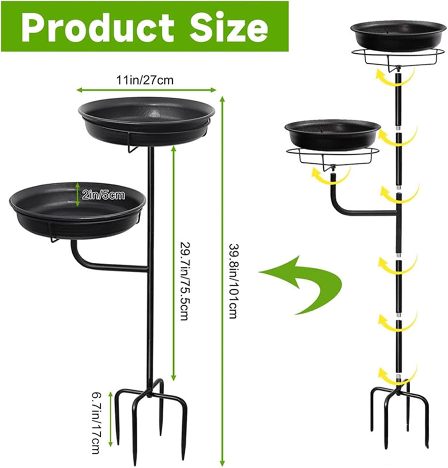 Functional Metal Bird Water Feeder and Bath Combo Enhancing Your Garden Aesthetic Black Green Bird Bath
