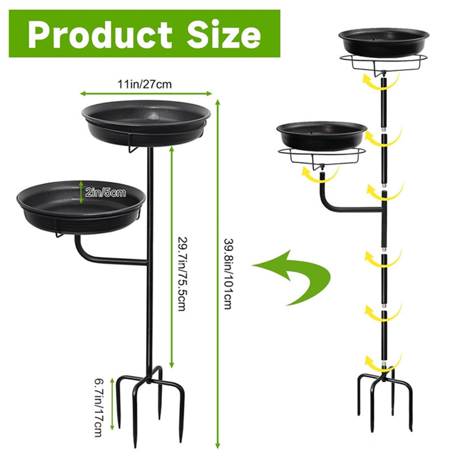 Bebedero para pájaros de metal con bebedero y comedero, ideal para pájaros silvestres en negro y verde