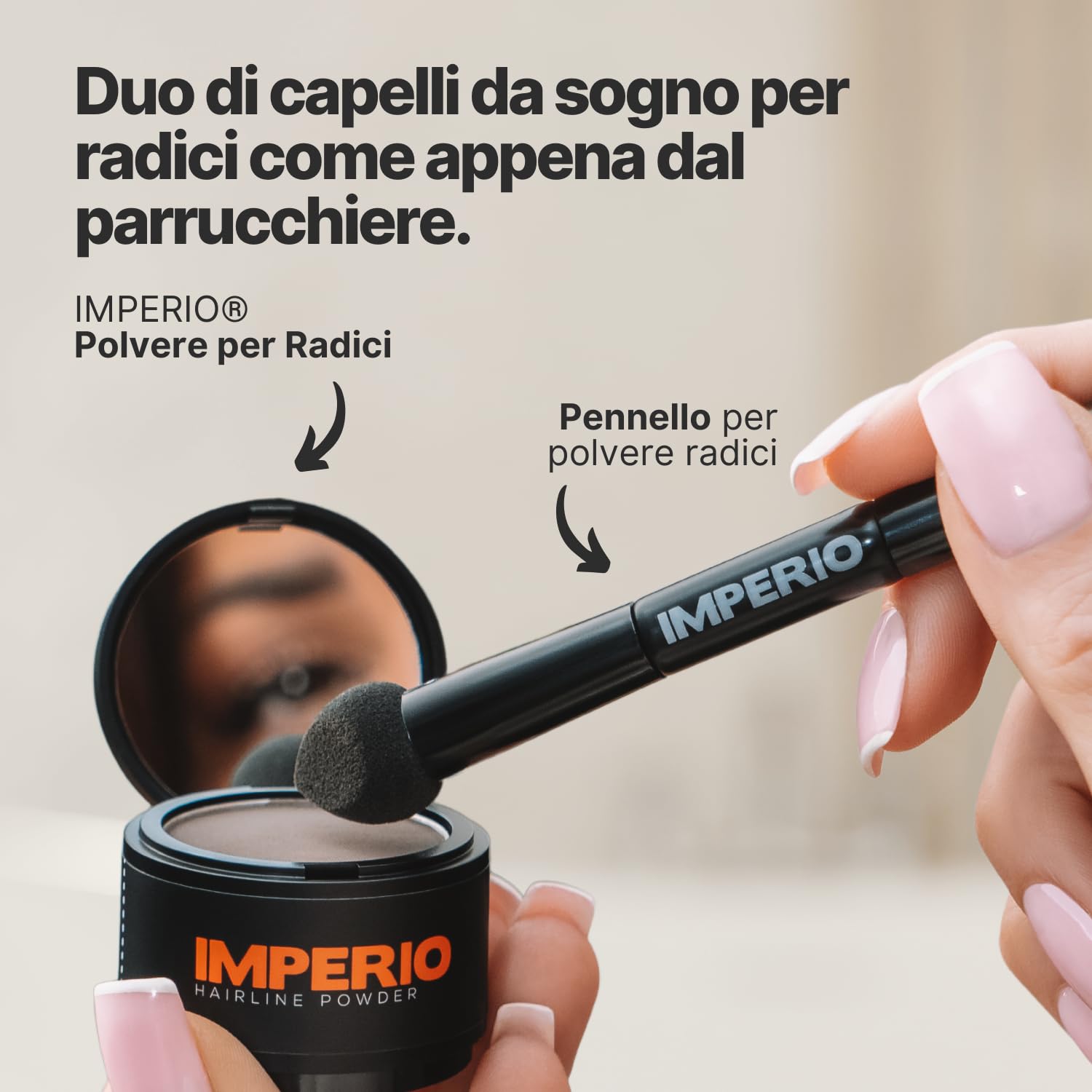 IMPERIO 2in1 pennello per polvere capelli per applicazione precisa e sfumatura di polvere per radici e per ricreare ciocche di capelli (L'Originale)