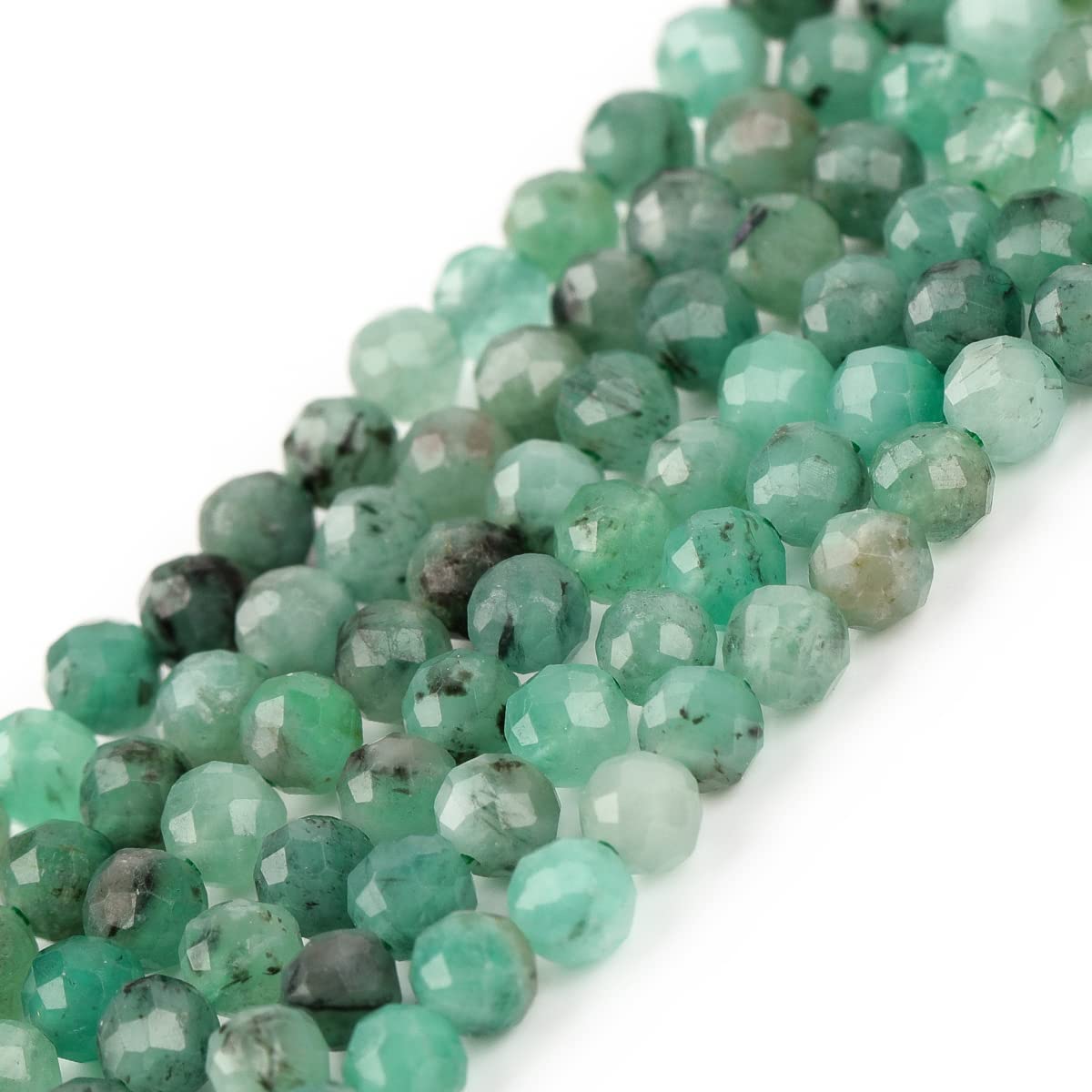 GEM-Inside AA, 3 mm, natürlicher grüner Smaragd, Quarz, facettiert, rund, winzig, kleine Abstandshalter, Perlen für Schmuckherstellung, Armband, Ohrringe, Charms, voller Strang, 38,1 cm
