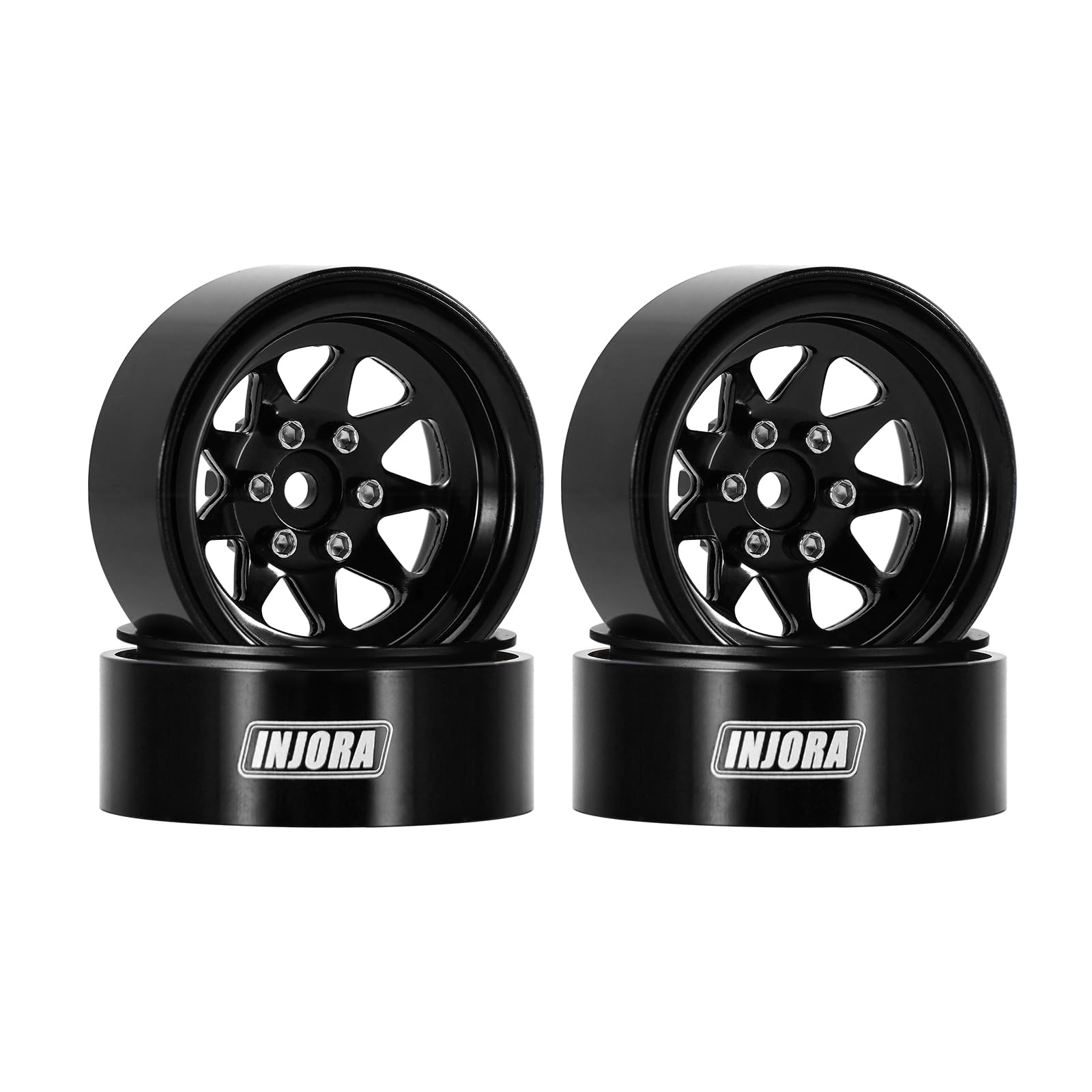 INJORA -4.05mm Offset Stamped Steel 1.3" Beadlock Wheels for 1/24 1/18 RC Crawlers Upgrade(Black)