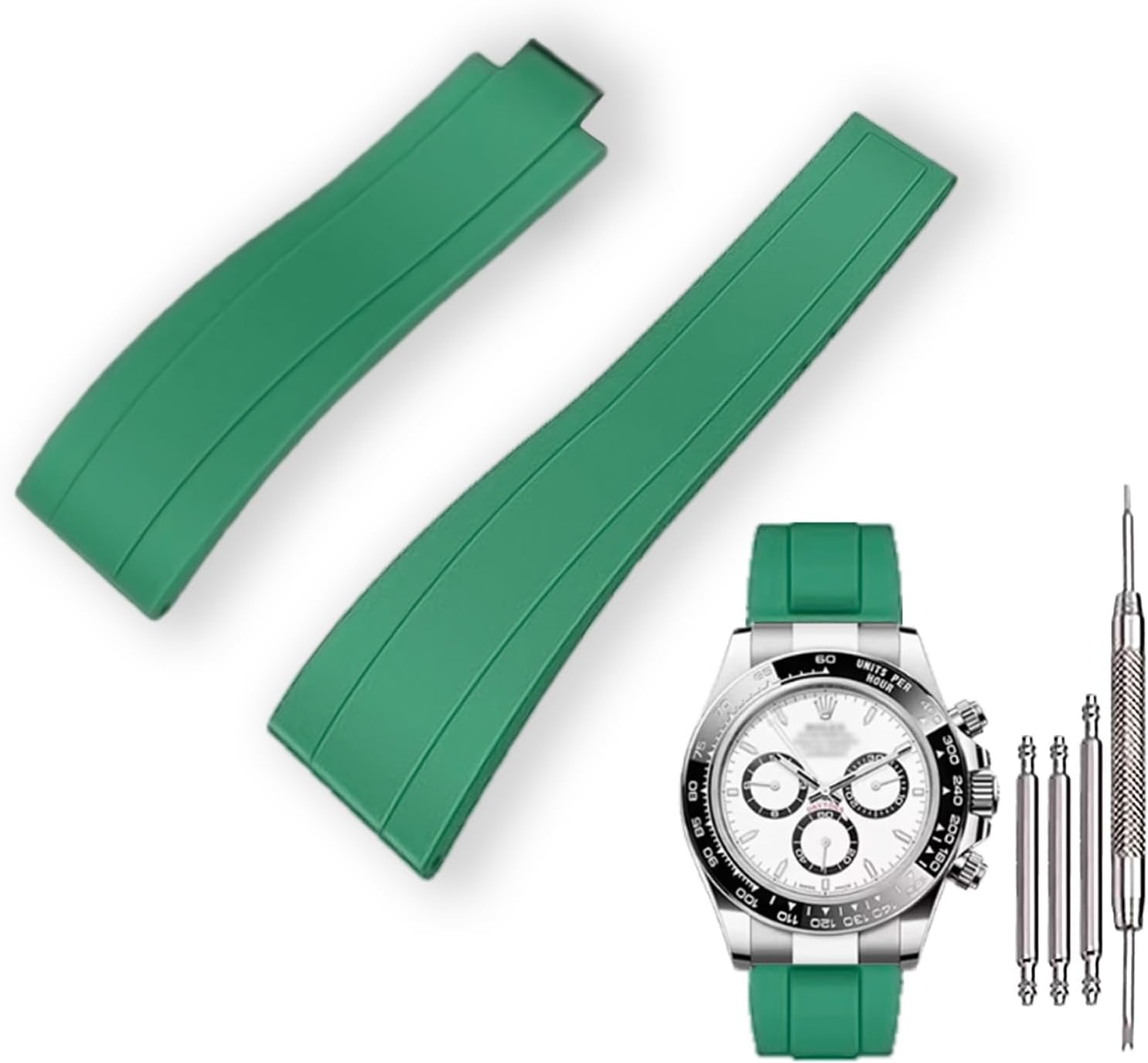 20mm Curved End Rubber Watch Band for Rolex Submariner,for Daytona,for Ghost,for Yachtmaster & More,Waterproof,Without Clasp