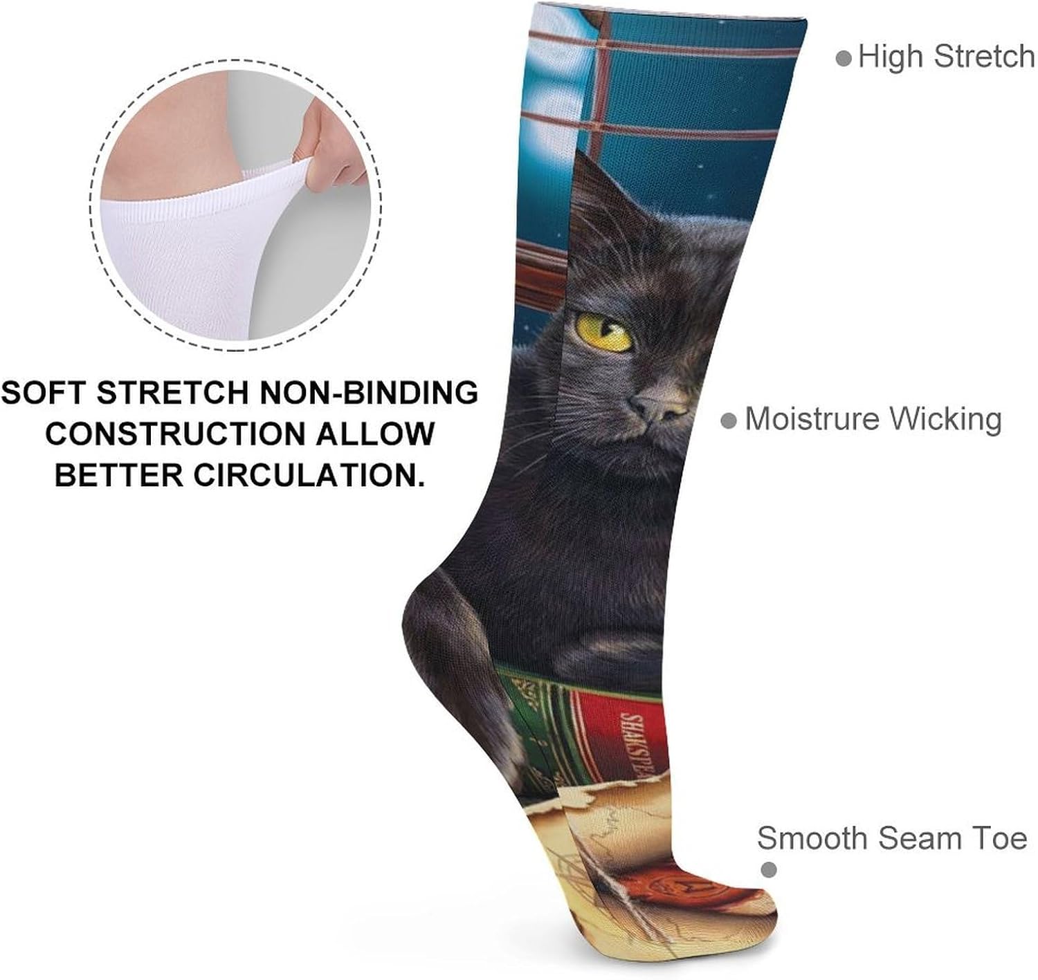 Black Cat Knee High Socks Casual Long Stockings Over Calf Sock Tube for Women Men