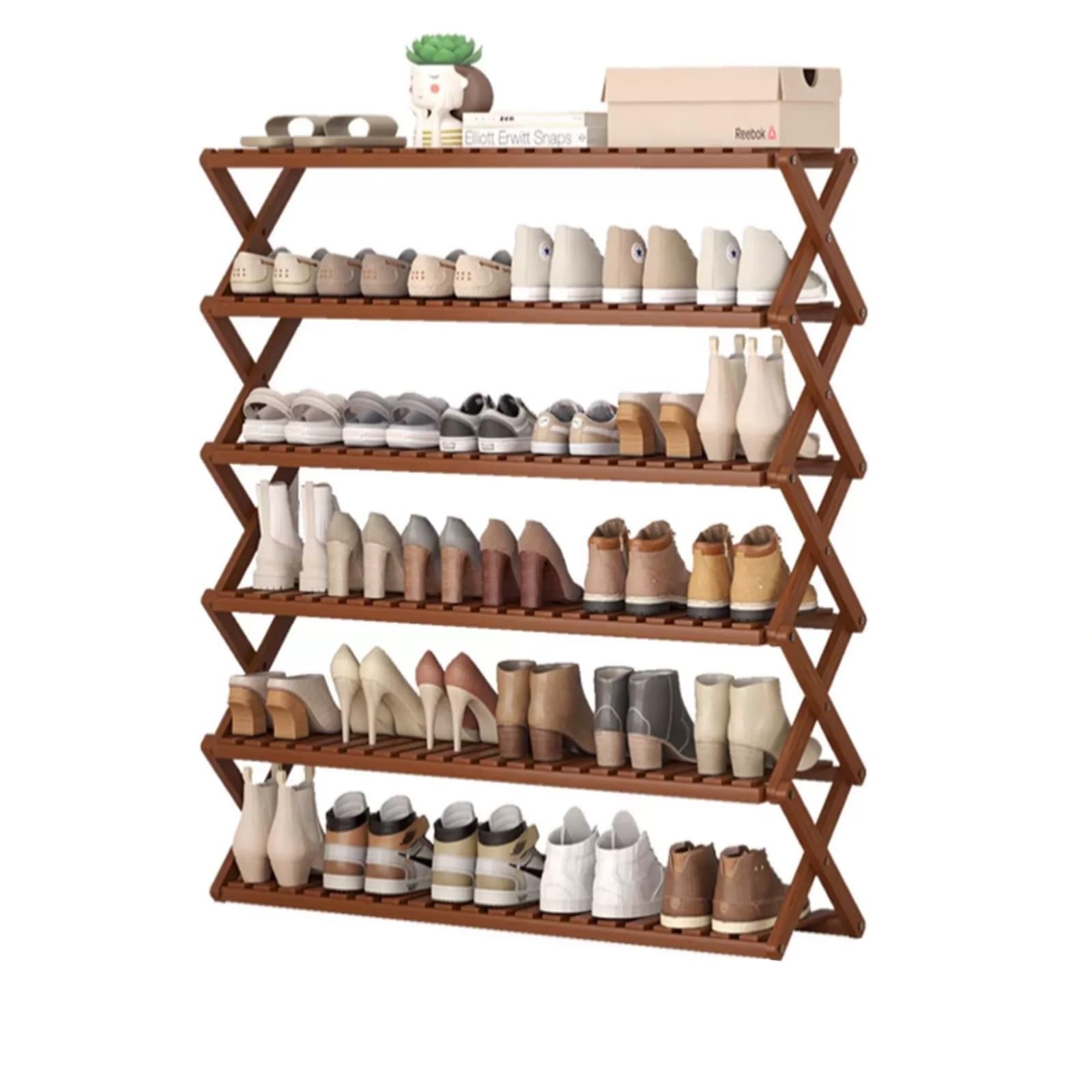 Étagère à chaussures d'entrée en bambou meuble pliable de grande capacité