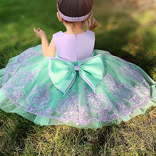 Baby Girls Embroidery Lace Dresses Toddler Ruffles Infant Easter Tutu Dress With Headwear (Purple+Green,70) #TOP5