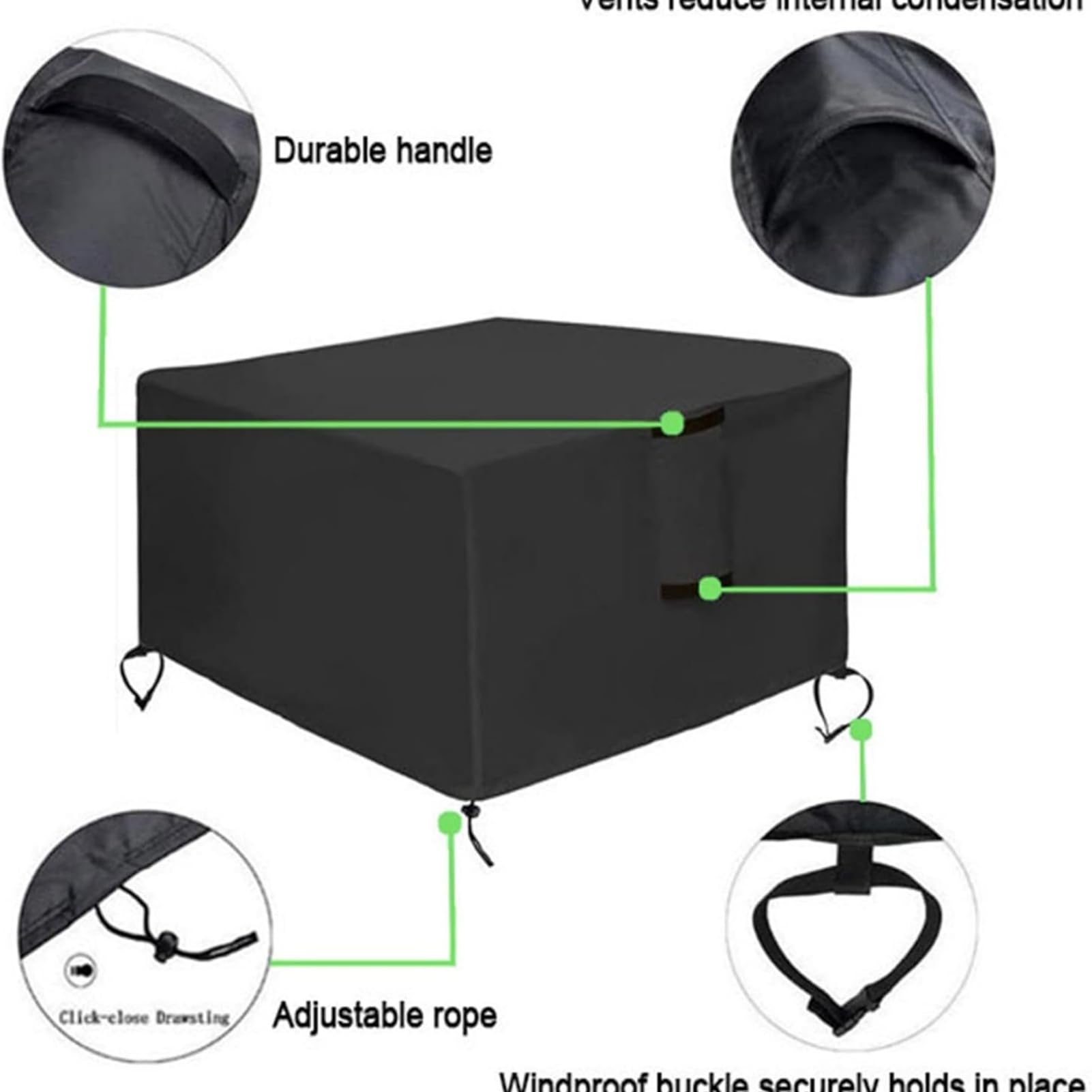 Feuerstelle Abdeckung Quadratisch - Premium Wasserdichte & Winddichte Schutzhülle Aus 420D Oxford Gewebe Für Gas-Feuertisch, Terrasse Und Gartenmöbel (82x82x61cm,Schwarz 600D)