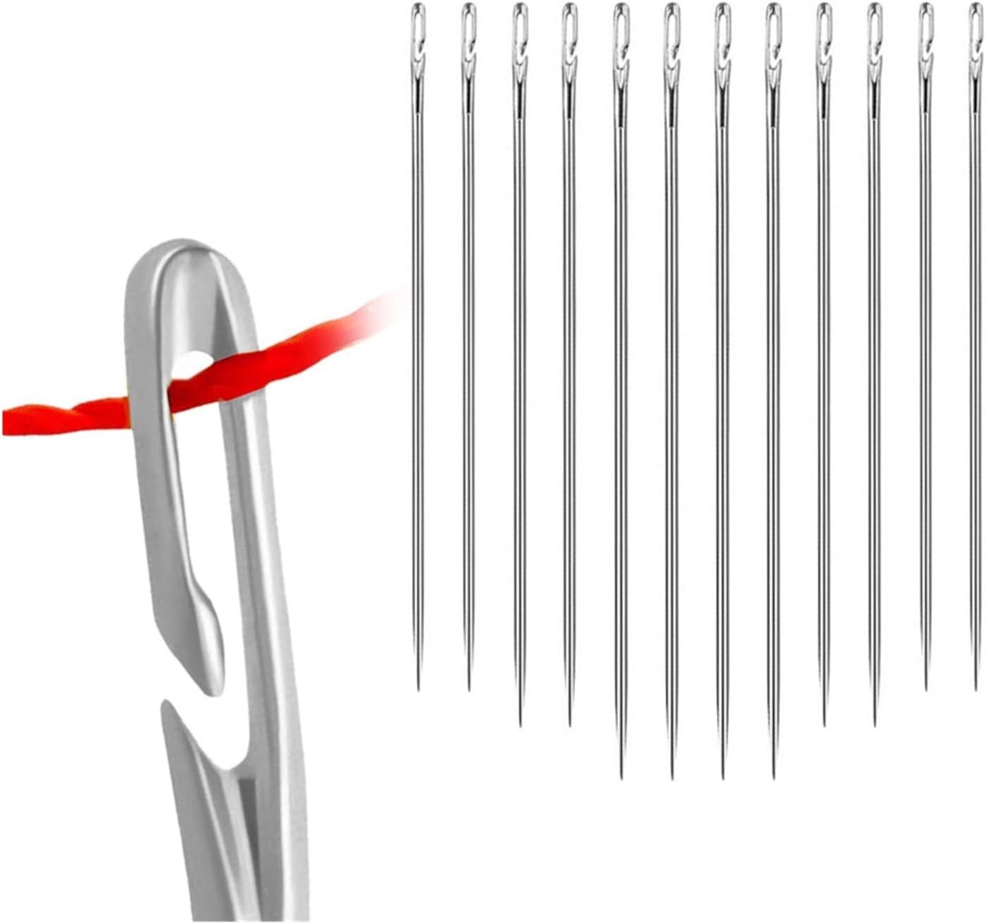 SBTRKT 12/24/36Pcs Blind Needles Stainless Steel Self Threading Needle Set DIY Embroidery Elderly Hand Stitching Threader Sewing Tools (Color : 12 Pcs Silver Set)
