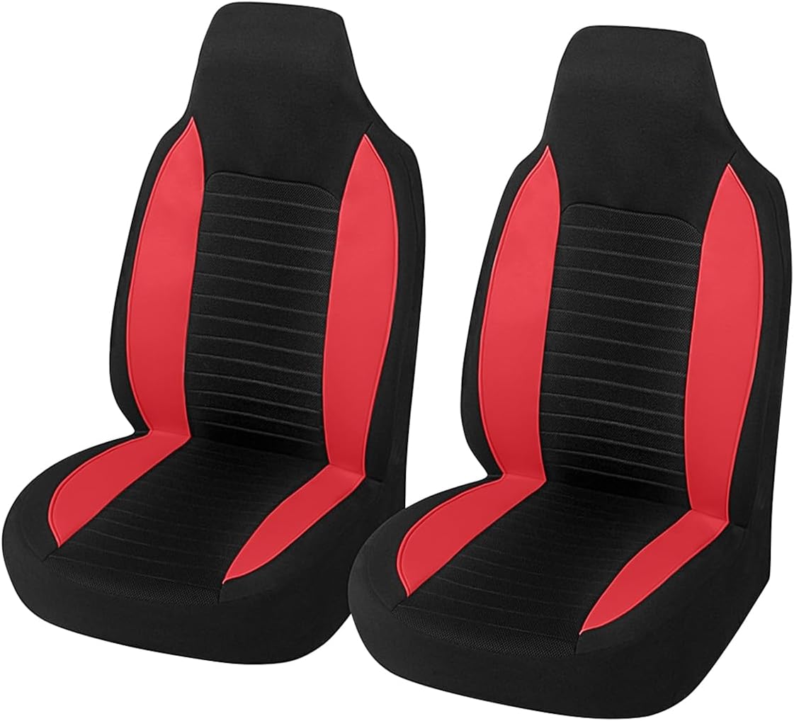 Car Front Seat Covers, 2PCS Airbag Compatible Vehicle Front Seat Protector, Anti Slip Automotive Interior Chair Covers Cushion, Universal for SUV Automobile Lorry (Red)