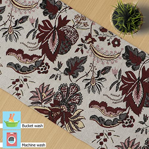 Image of HOKIPO Cotton Jacquard 6 Placemats with Runner for Dining Table 6 Seater (IN530-D4*6+IN532), Large, white spring flower
