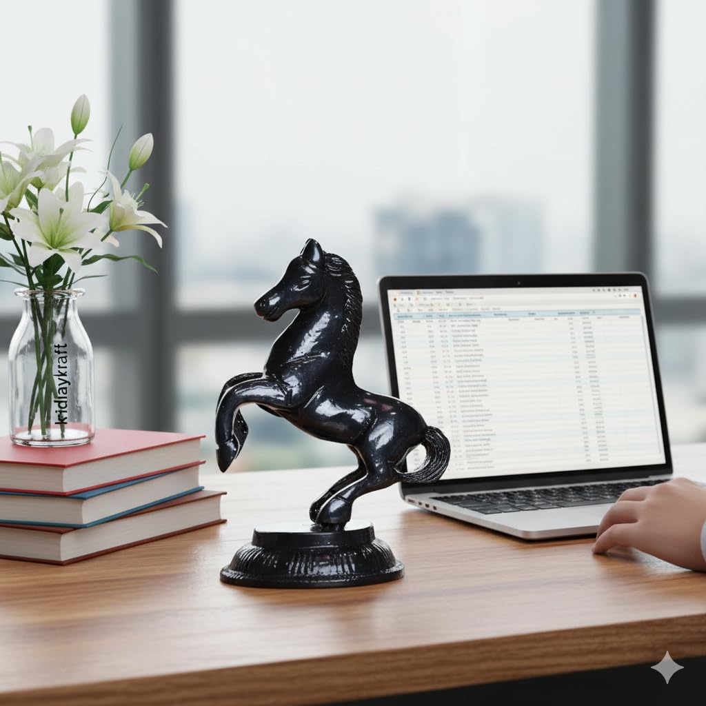 Z-Black Finish Jumping Horse Metal Statue for Wealth, Income and Bright Future & Table Top Figurine for Living Room, Office & Bedroom