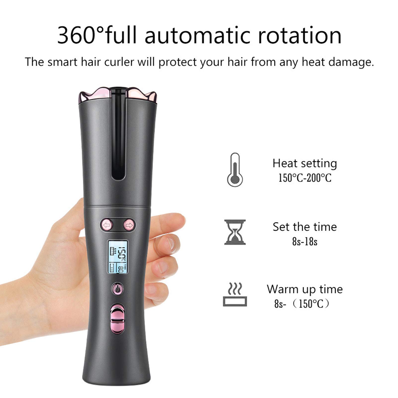Automatyczna Lokówka USB Akumulator Bezprzewodowy LCD 6 Biegów Lokówka do Włosów Lokówka do Włosów Automatyczne Obracanie o 360 Stopni Inteligentna Lokówka Zmniejsza Kędzierzawienie Włosów