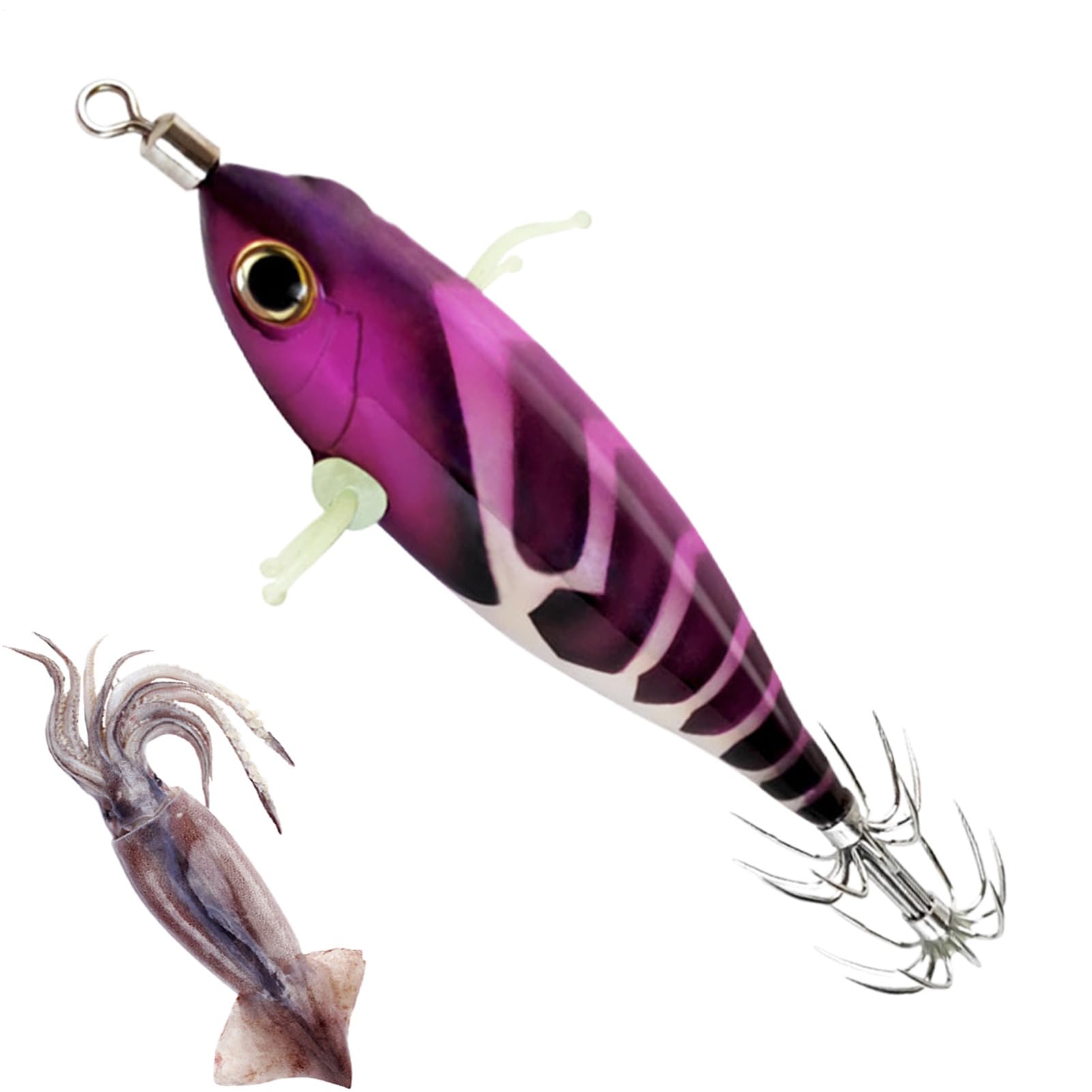 Señuelo Artificial Fosforescente Para Calamares – Cebo De Pesca Con Ganchos De Acero Y Visibilidad En Aguas Turbias (8cm)