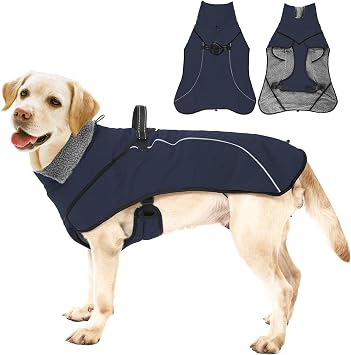 Warm Dog Winter Coat,Windproof Reflective Lapel Dog Jacket,Thickened Waterproof Dog Vest,Adjustable Dog Cold Weather Coats with Buckle,Fleece Lining Dog Snowsuit,Blue L