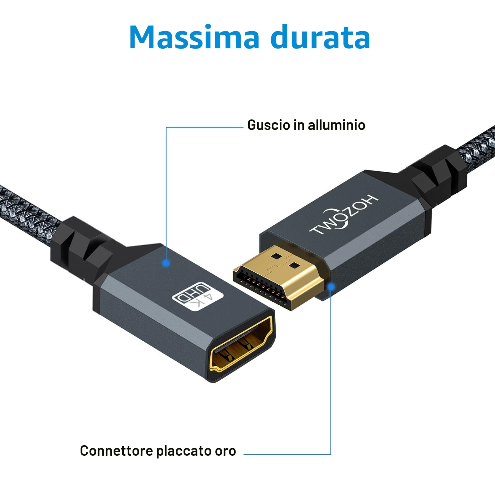 Twozoh Cavo di prolunga HDMI, da maschio a femmina, prolunga in nylon intrecciato, cavo adattatore HDMI 2.0, supporto 4K a 60 Hz, 3D HDR (2 m)
