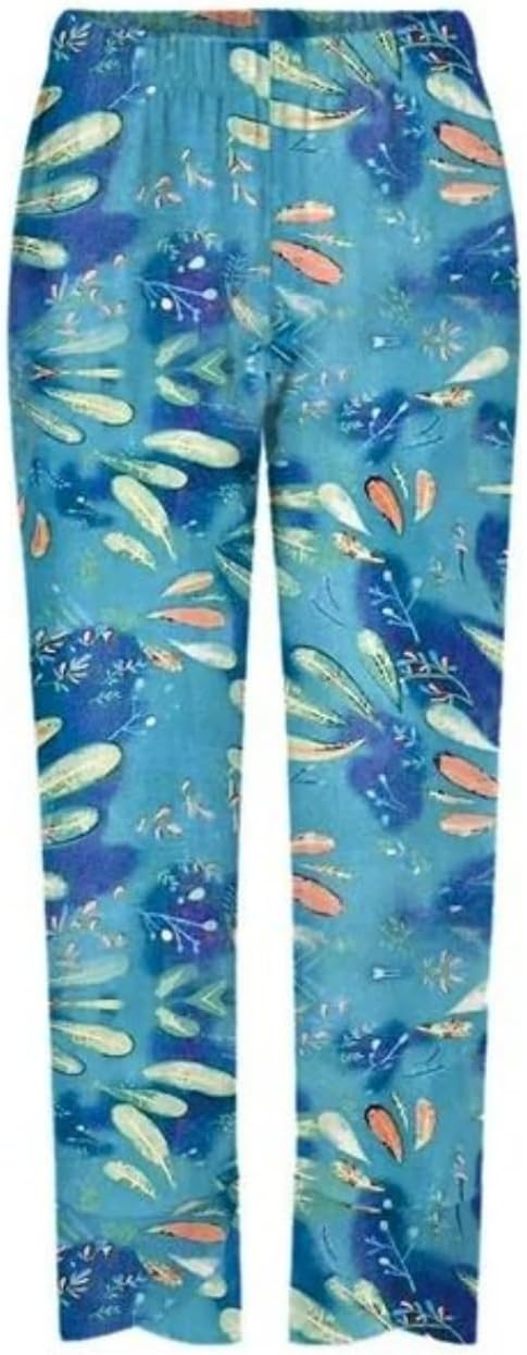 Capris Pants for Womens Cotton Linen Wide Leg Plus Size Cropped Pants Print Comfy Elastic Waist Sweatpants - Image 2