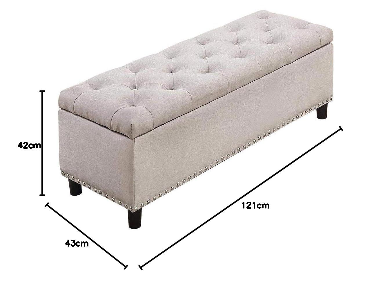 BAKAJI Cassapanca Pouf Contenitore Poggiapiedi per Camera da Letto Panca Sgabello con Struttura in Legno Rivestimento in Tessuto Seduta Apribile Imbottita Dimensioni: 121 x 42 x 43 cm (Beige)