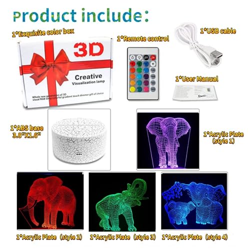 3D Elephant Night Light,4 Patterns 3D Hologram Illusion Lamp,Dimmable Remote Control/Smart Touch,16 Colors Changing Led Light,Room Decor Elephant Bedside Desk Lamp,Gift For Elephant Lover (Elephant) #TOP4