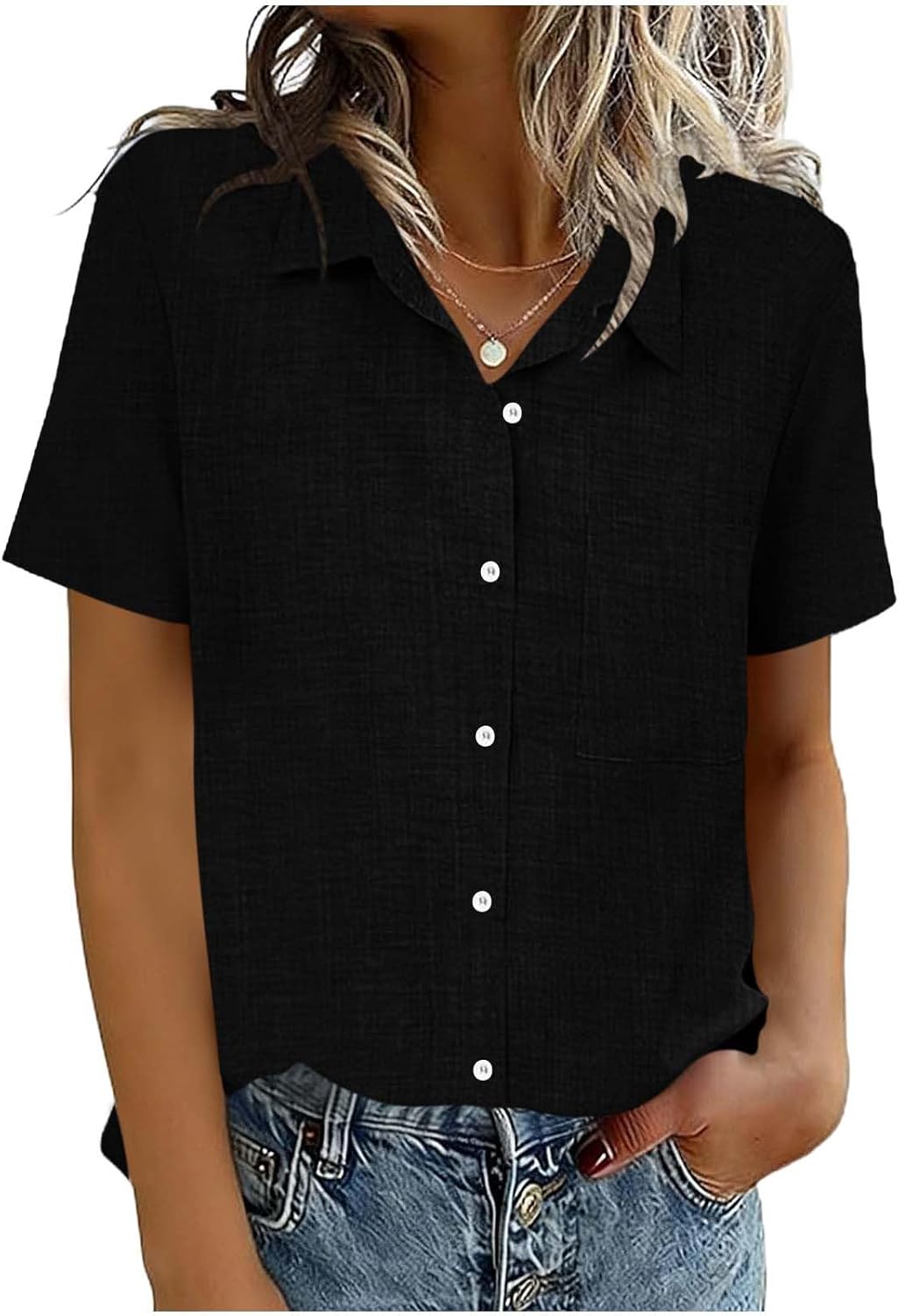 Womens Summer Tops Short Sleeve Shirts V Neck Tshirts Business Casual Blouses Beach Vacation Clothes with Pocket