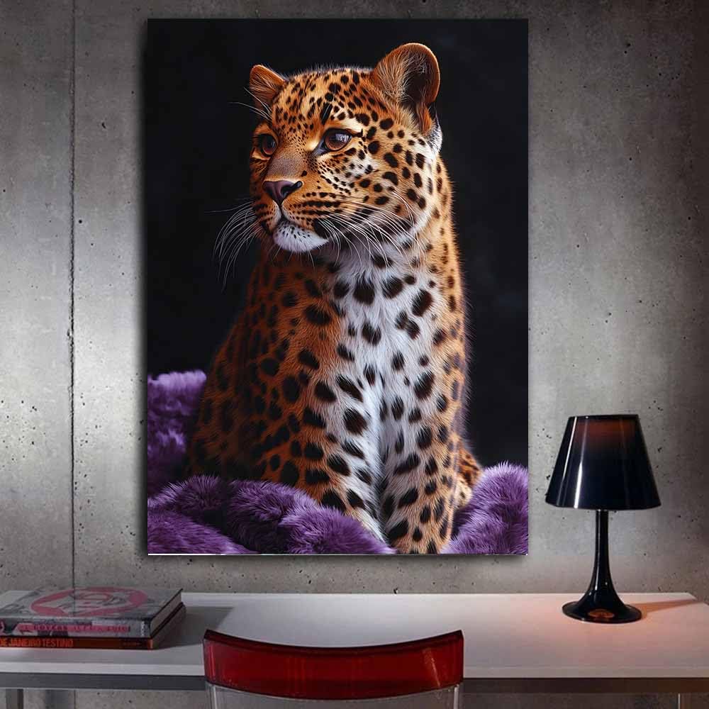 AMXBZC Obrazy Zwierzęta do pokoju dziecięcego Zabawna sofa Lampart Mural Nowoczesna sztuka ścienna Plakat do salonu Home Decor Łazienka Obrazy(Zielony 1-50x70cm oprawiony