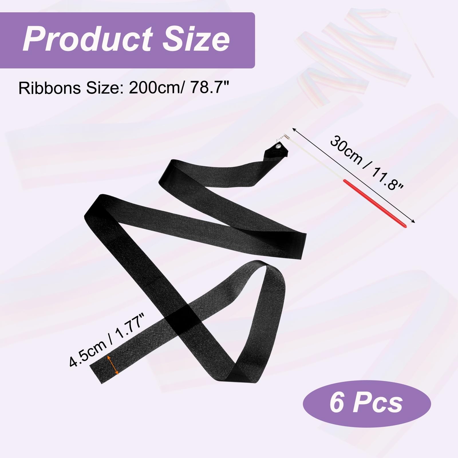 PATIKIL Dance Ribbons, 6 Pack 78.7 Inch Gymnastics Dance Streamers with Non-Slip Wand Dance Flags for Gifts Dancing - Image 2