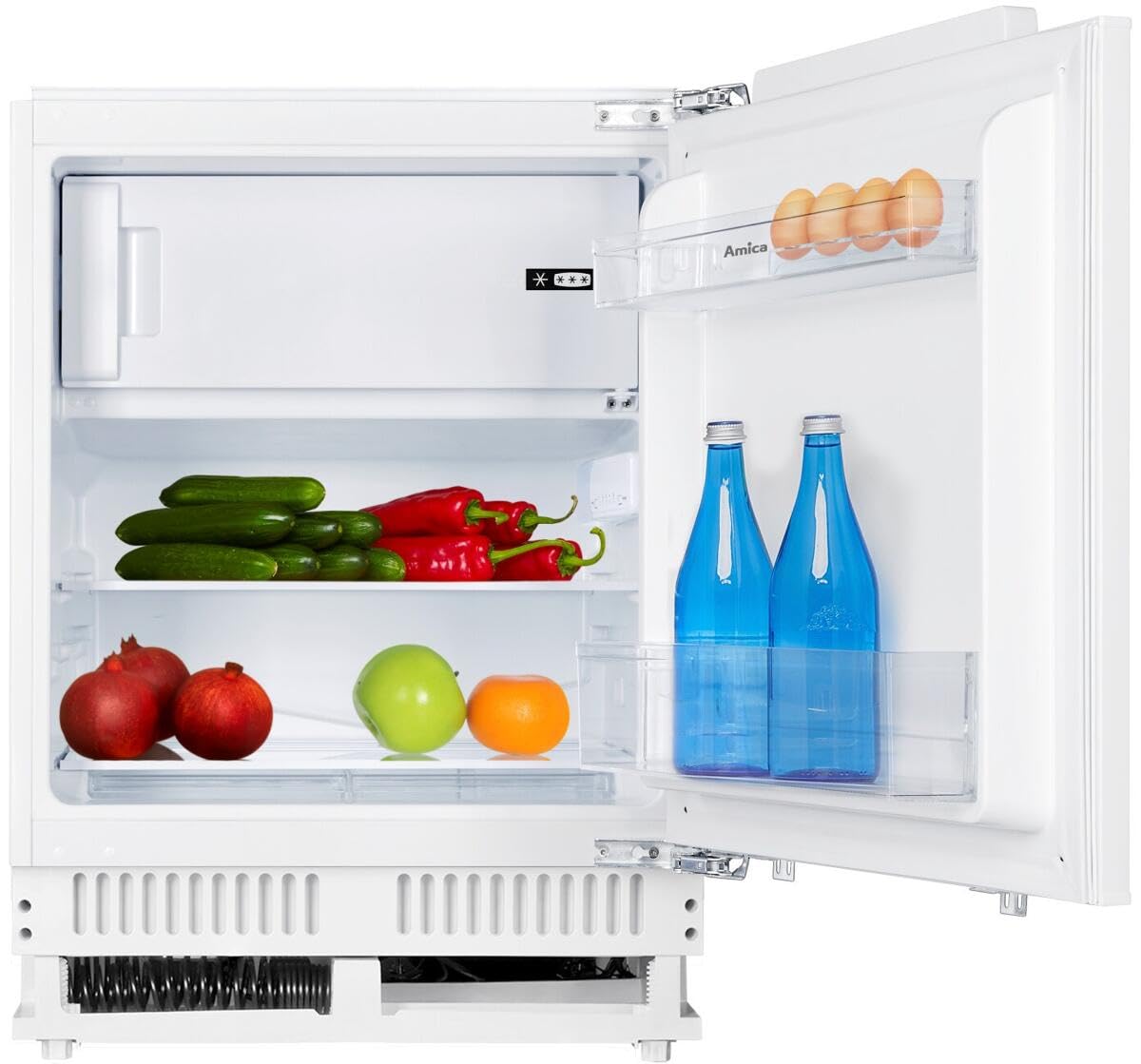 Amica Unterbau‑Kühlschrank mit Gefrierfach Festtür‑Technik 820 mm Nische elektronische Steuerung Inverter‑Motor Supergefrierfunktion 82,5 x 59,6 x 55,5 cm – Einbaukuehlschrank