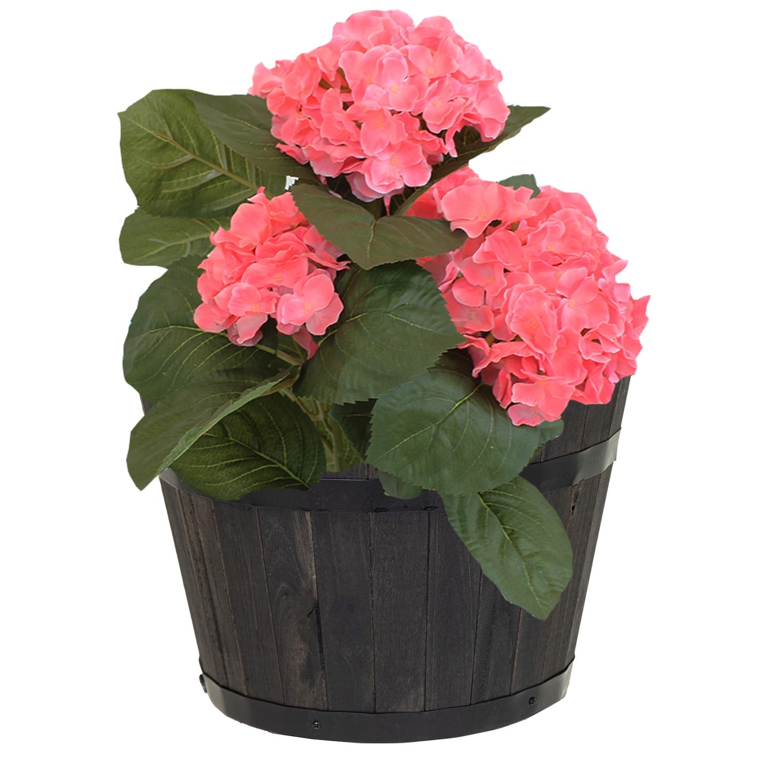 Pflanztopf rund aus FSC-Akazienholz anthrazit | Pflanzkübel mit Entwässerungsloch | Blumentopf-Blumenkübel aus Holz | Verschiedene Größen (stehend, 40x24 cm)