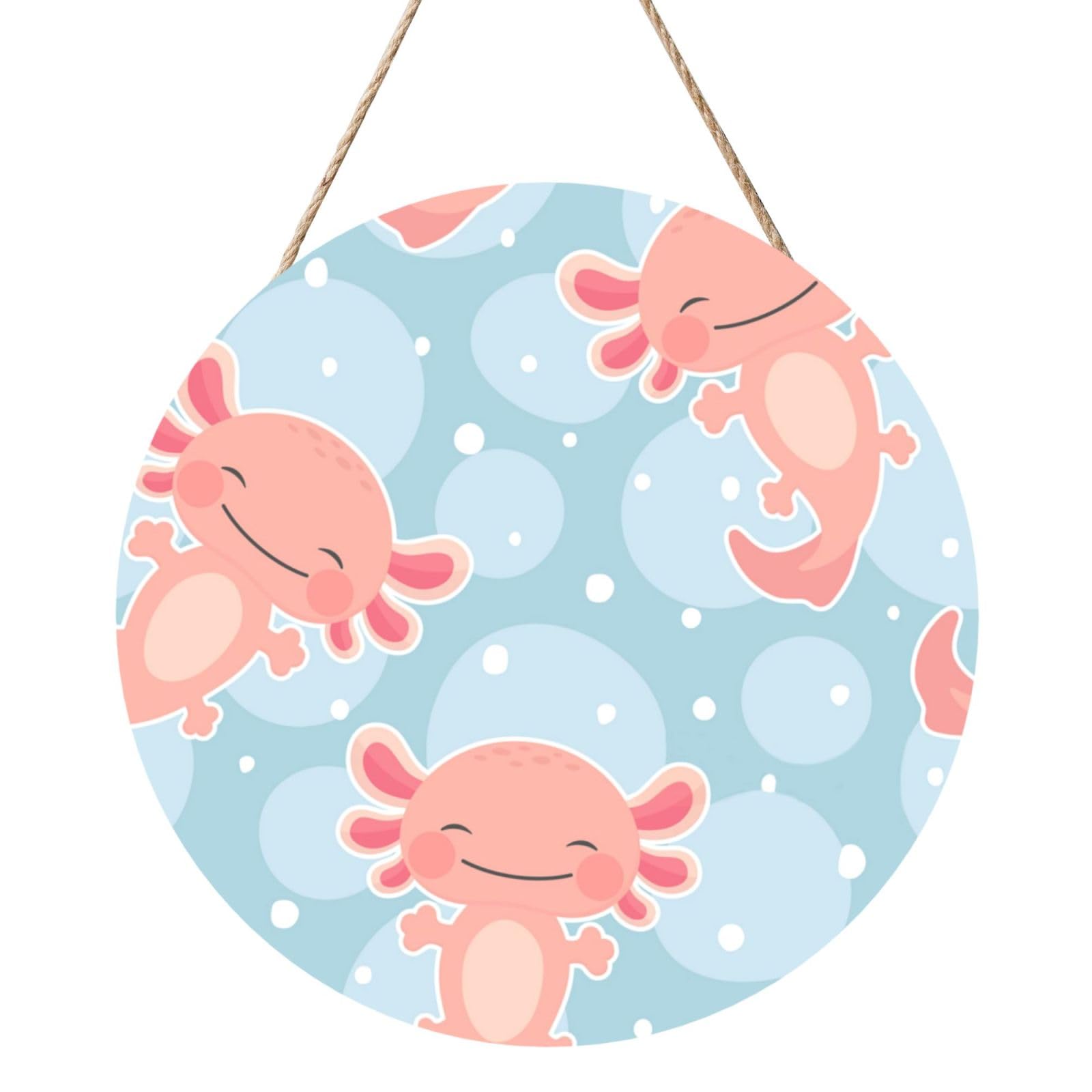 InOmak Cute Axolotl, Round Wood Panel Painting 12 in, Wall Hanging Painting For Home