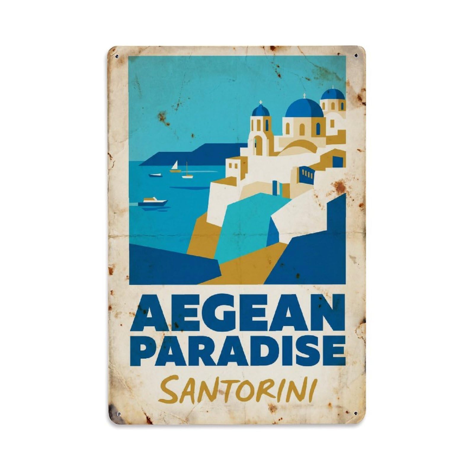 Gead 8X12inch Style Vintage Travel Santorini Aegean Paradise Metal Tin Sign