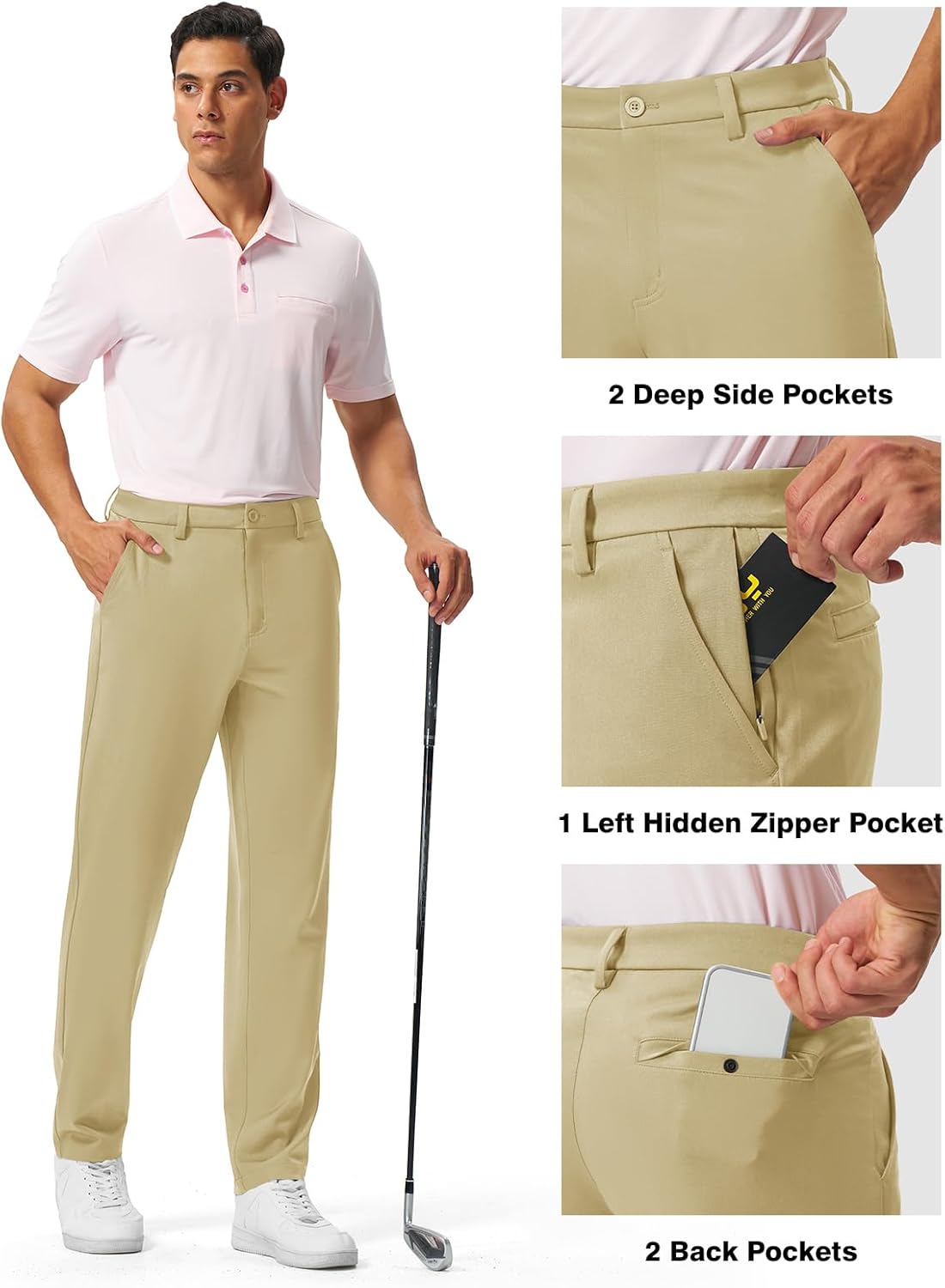 BGOWATU Men's Golf Pants 30"/32"/34" Stretch Casual Dress Pants Lightweight Work Business Trousers with 5 Pockets