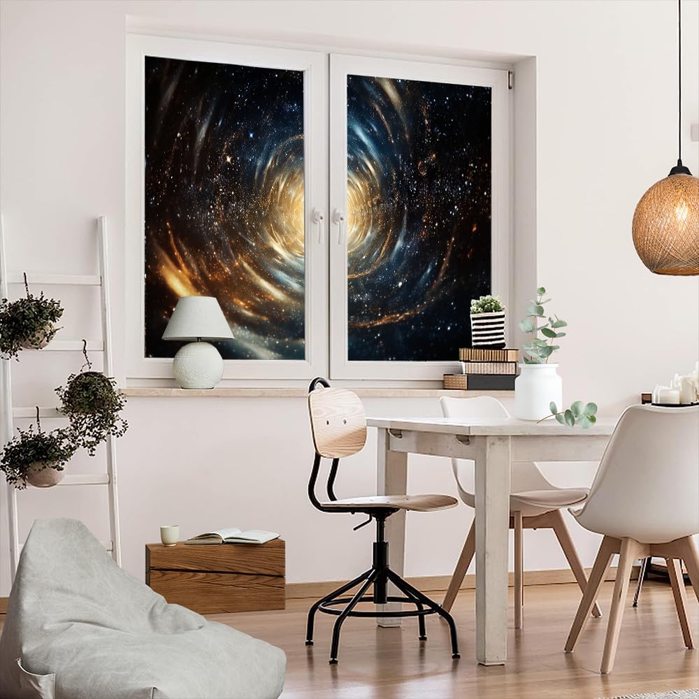 Colorful Milky Way Window Film Coverings Beautiful Planet Vast Spectacular Modern Window Privacy Film Self-Adhesive Glass Film Decorative Sticker Frosted Film for Home Office 35.4Wx63L-inch x2 Pcs
