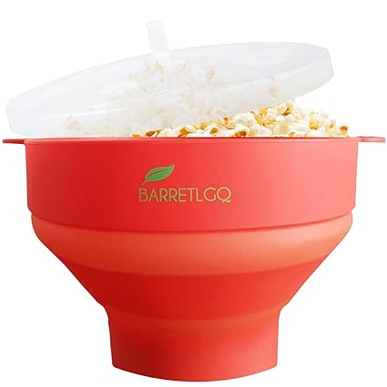 Silicone Microwave Popcorn Popper with Lid for Home - Hot Air Microwave Popcorn Makers with Handles - Collapsible Popcorn Bowl - Easy to Use - Healthy Choice-Red Color