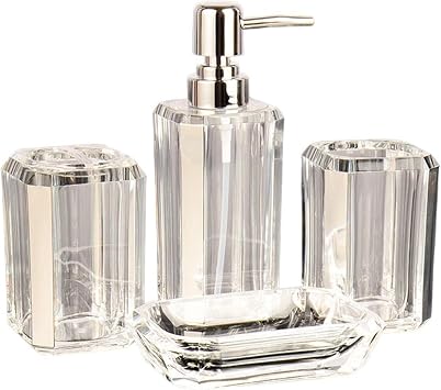 Bathroom Accessory Sets 4pcs Bathroom Accessories Set Soap Machine Toothbrush Holder Lotion Bottle Toothbrush Cup Rustic DecorArgent