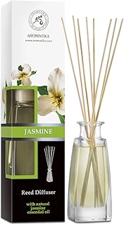Jasmine Reed Diffuser w/Natural Essential Jasmine Oil 3.4 Fl Oz (100ml) - Fresh & Long Lasting Fragrance - Scented Reed Diffuser - Gift Set w/ 8 Bamboo Sticks - Good for Aromatherapy - SPA - Home