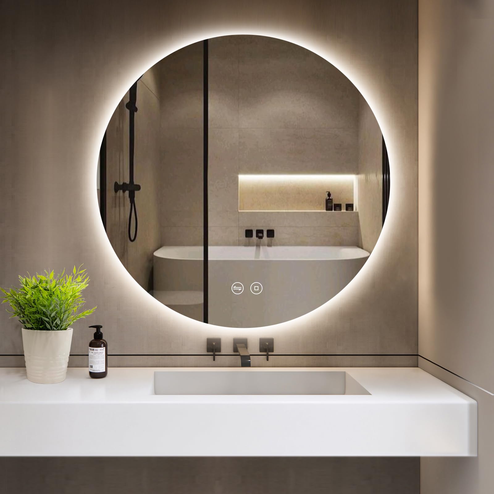 GIMBELEN Badspiegel mit Beleuchtung, LED Runder Spiegel mit Beleuchtung, 3 Lichtfarben, Dimmbar, Touch-Schalter, Speicherfunktion, Energiesparend, Rund IP44 Wasserdicht Badezimmerspiegel 60 cm