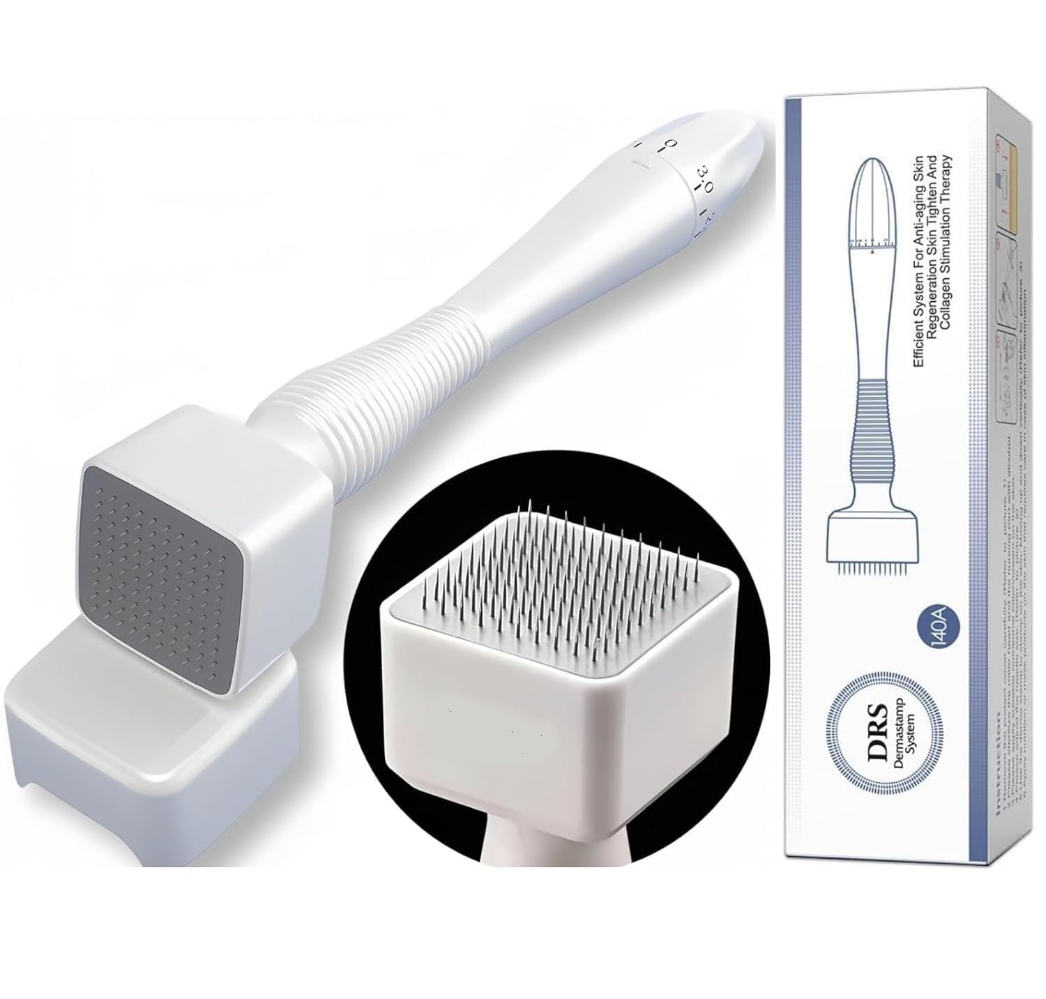 Derma stamp for Hair & Beard regrowth, 0-3mm Titanium Micro needle, Facial Derma Roller with microneedling Kit for Face Skin acne Repair, Reusable derma pen-picture-20
