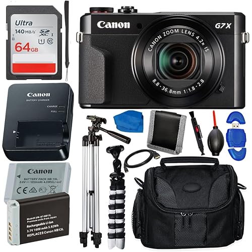 SSE Canon PowerShot G7 X Mark II Digital Camera Bundle (Black) - Includes: 64GB Ultra SDXC, Replacement Battery, Water-Resistant Gadget Bag & More (15pc Bundle) (Renewed)