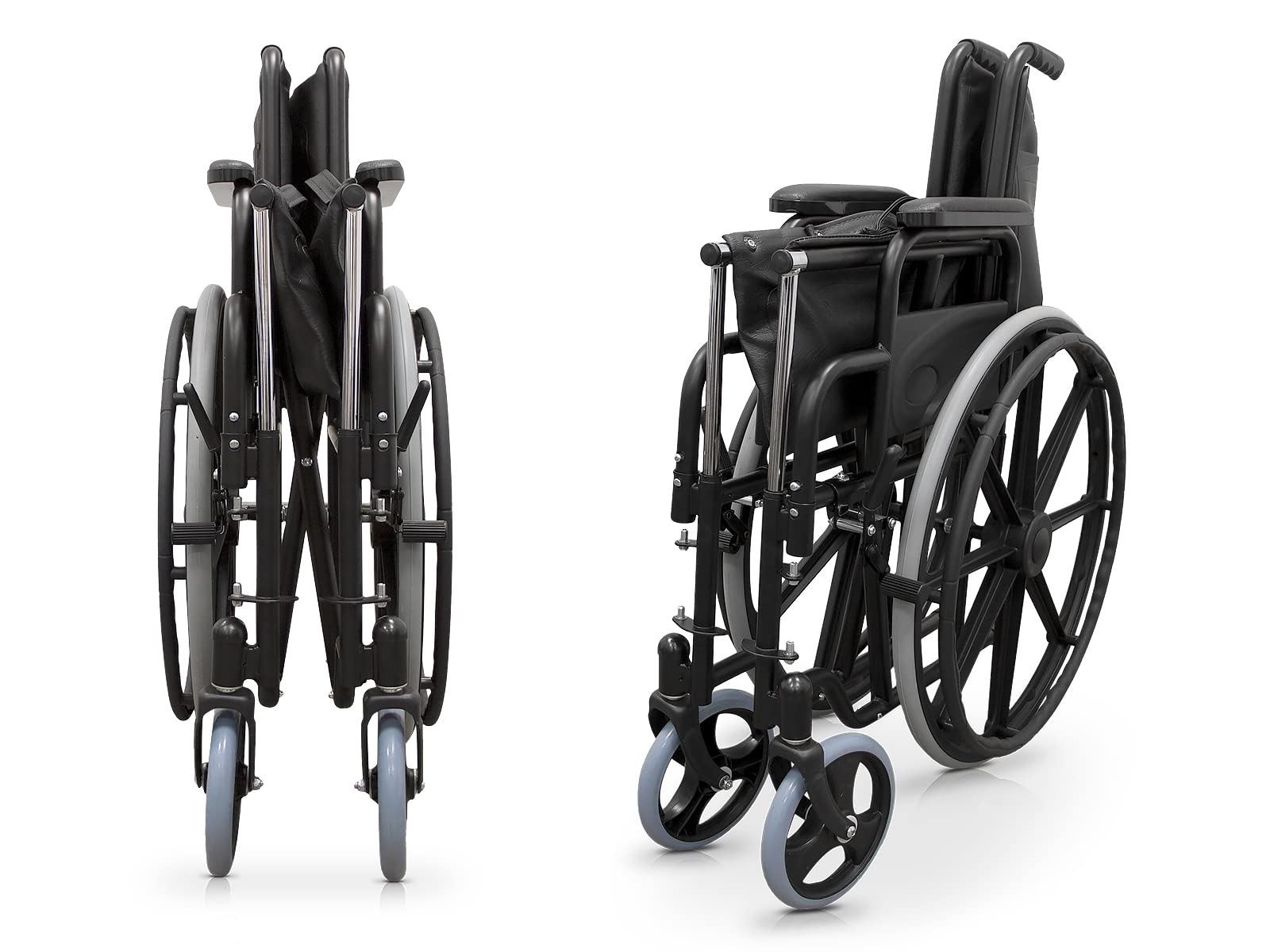 QUIRUMED Silla de ruedas con reposapiés elevables y extraíbles, Acero, Color Negro, Plegable, Asiento 46 cm, frenos de mano, Para mayores, Para minusválidos