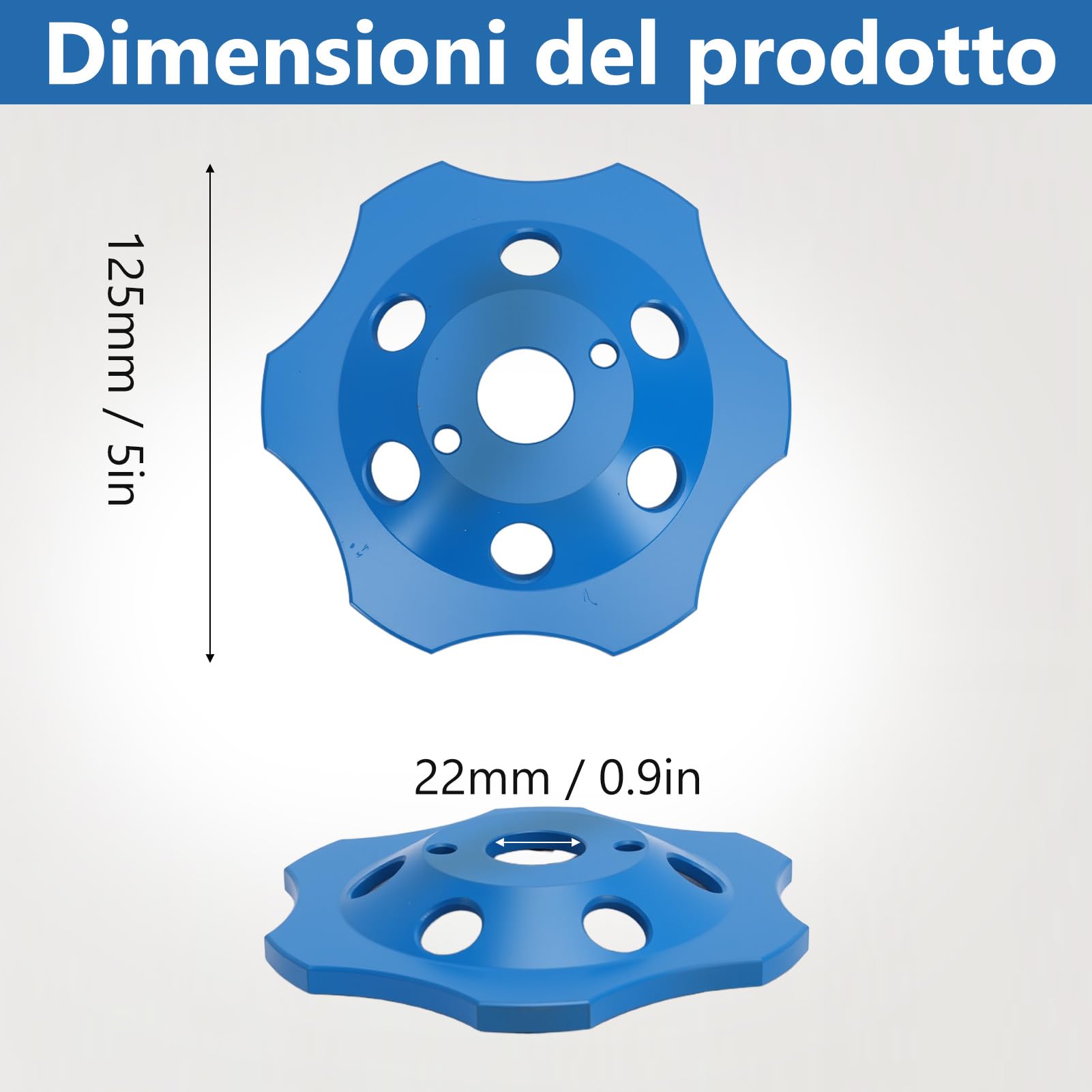 Mola a Tazza Diamantata da 125mm, PCD Tazza Diamantata con 6 Segmenti, | Riduzione della Polvere, Robusto e Durevole, per Cemento Malta, Colla per Piastrelle e Rivestimenti di Vernice