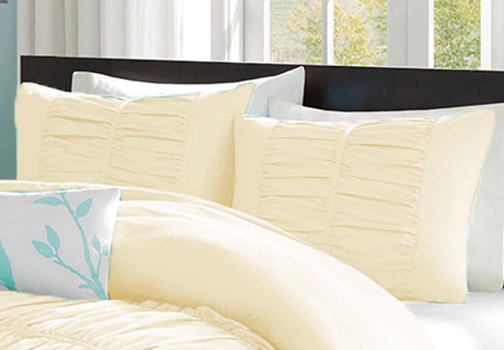 100% Egyptian Cotton 400 Thread Count Center Gathered Mimi Ruffled Pillow Shams Body/Bed Body Solid Ivory