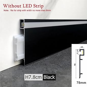 JARBIH 10 Packs 1M/3.3ft Aluminum Skirting Baseboards, 78x12mm LED Channel System Diffuser, Line Light Wall Mount Aluminum Profile with Milky Cover, Suitable for Living Room Bedroom Kitchen