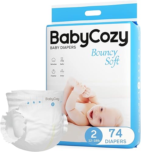 Babycozy - Pañales para bebé recién nacido talla 2 (12-18 libras), 74 unidades de pañales suaves y flexibles, hipoalergénicos, pañales desechables