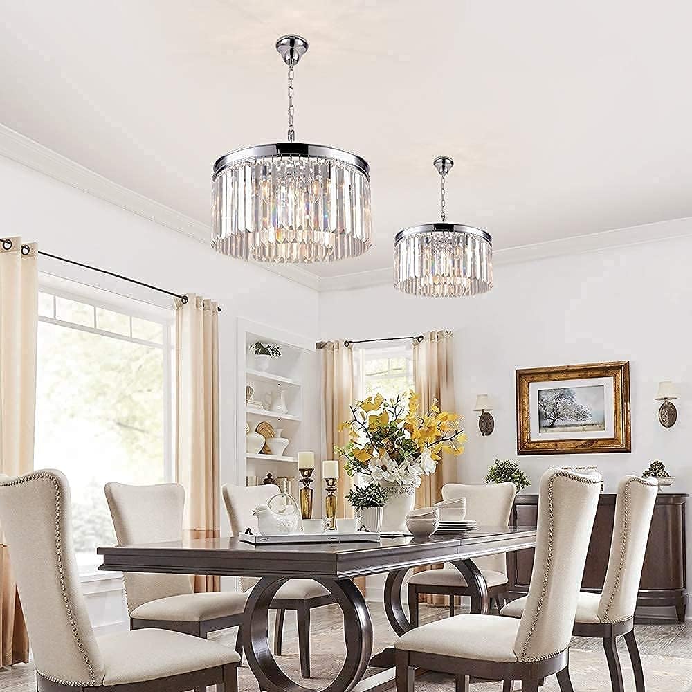 Best Deal Maxax Modern Contemporary Crystal Chandeliers, 5 Lights Adjustable Hanging Pendant 2-Tier, Chandeliers Ceiling Light Fixture, E12 Base, for Dining Room, Living Room, Bedroom, Girls Room, Chrome